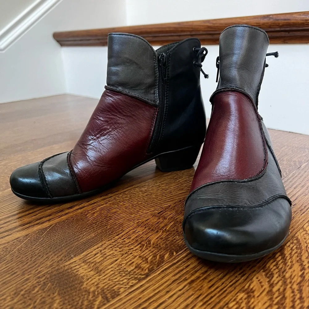 REMONTE DORNDORF Leather Patchwork Ankle Boots Boho Lagenlook‎ Red Colorblock 36